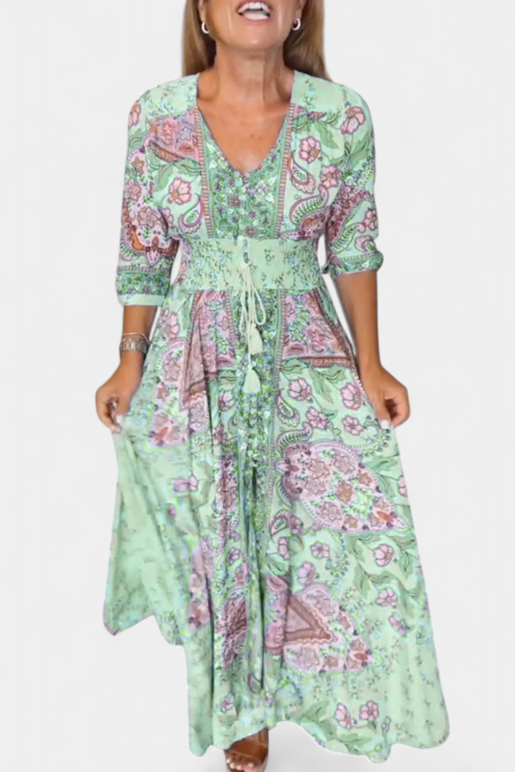 Vestido Verano Dunya Con Escote En V Y Cordón Con Encanto