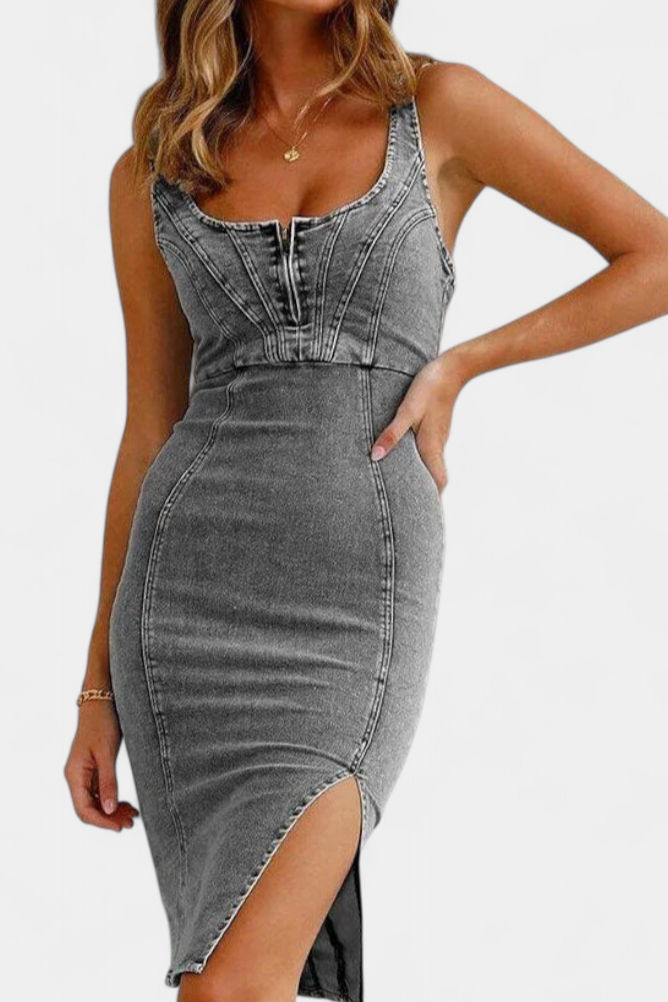 Vestido Denim Exclusivo Con Tirantes Ajustables Cautivador