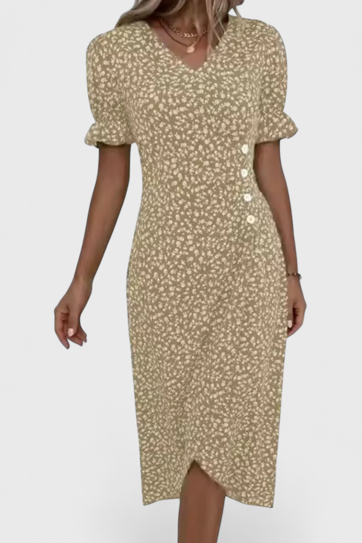 Vestido Midi Floral Con Escote En V Joana Chic Exclusiva