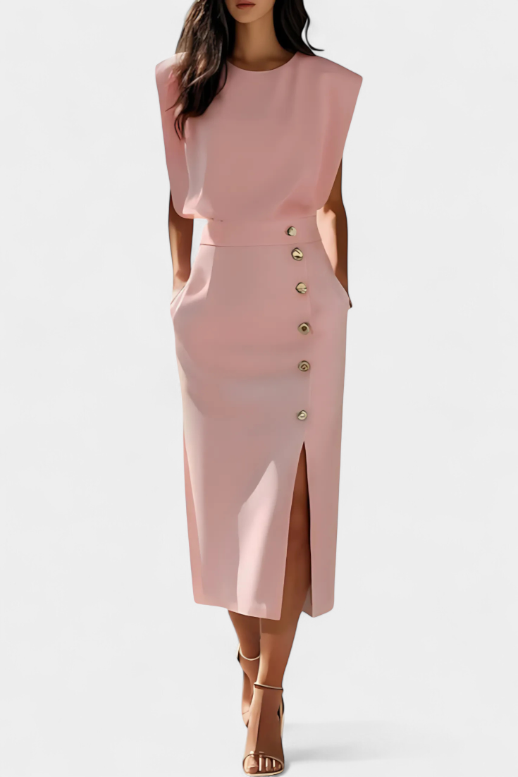 Vestido Midi Manga Larga Botones Exclusivos Y Bolsillo