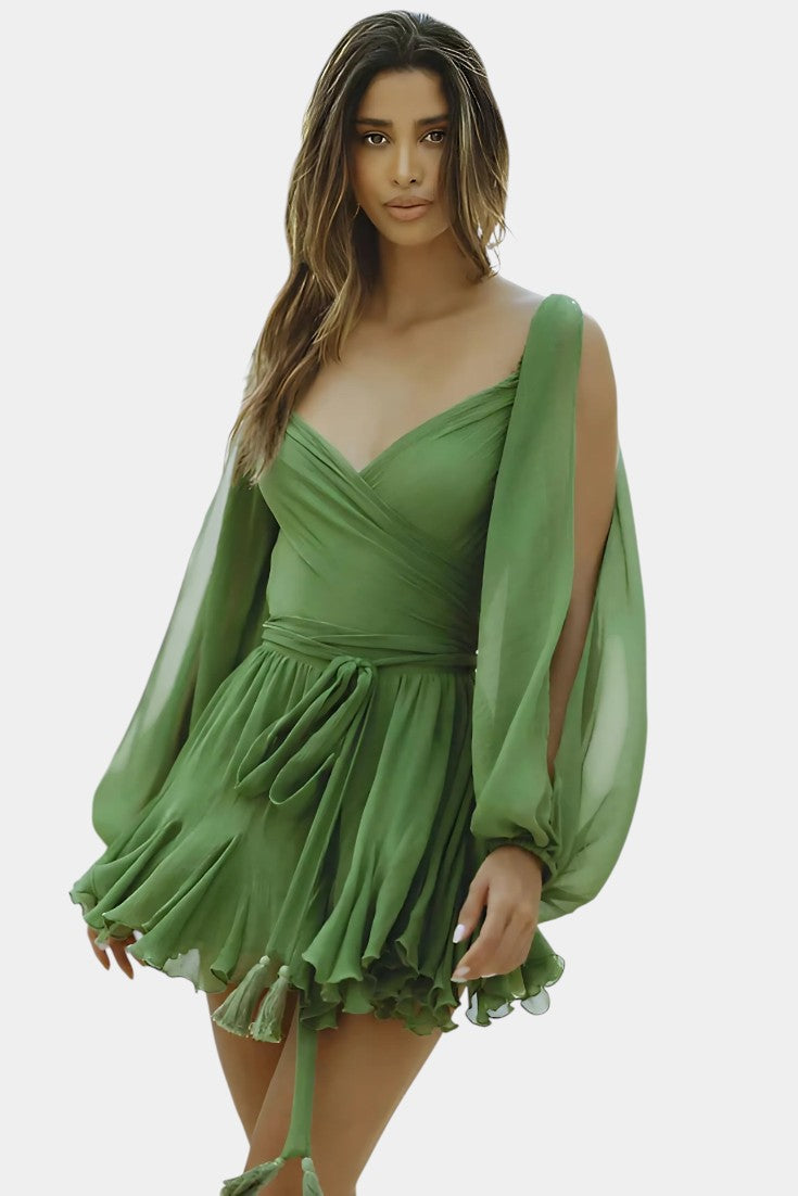 Coqueta Vestido Mini Skylar Con Escote V Y Mangas Vaporosas