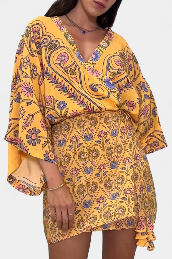 Vestido Candela Boho Floral Estampado Con Escote Cruzado
