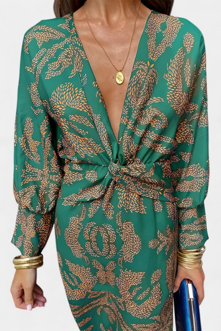 Elara Vestido Maxi Escote En V Con Nudo Colección Limitada