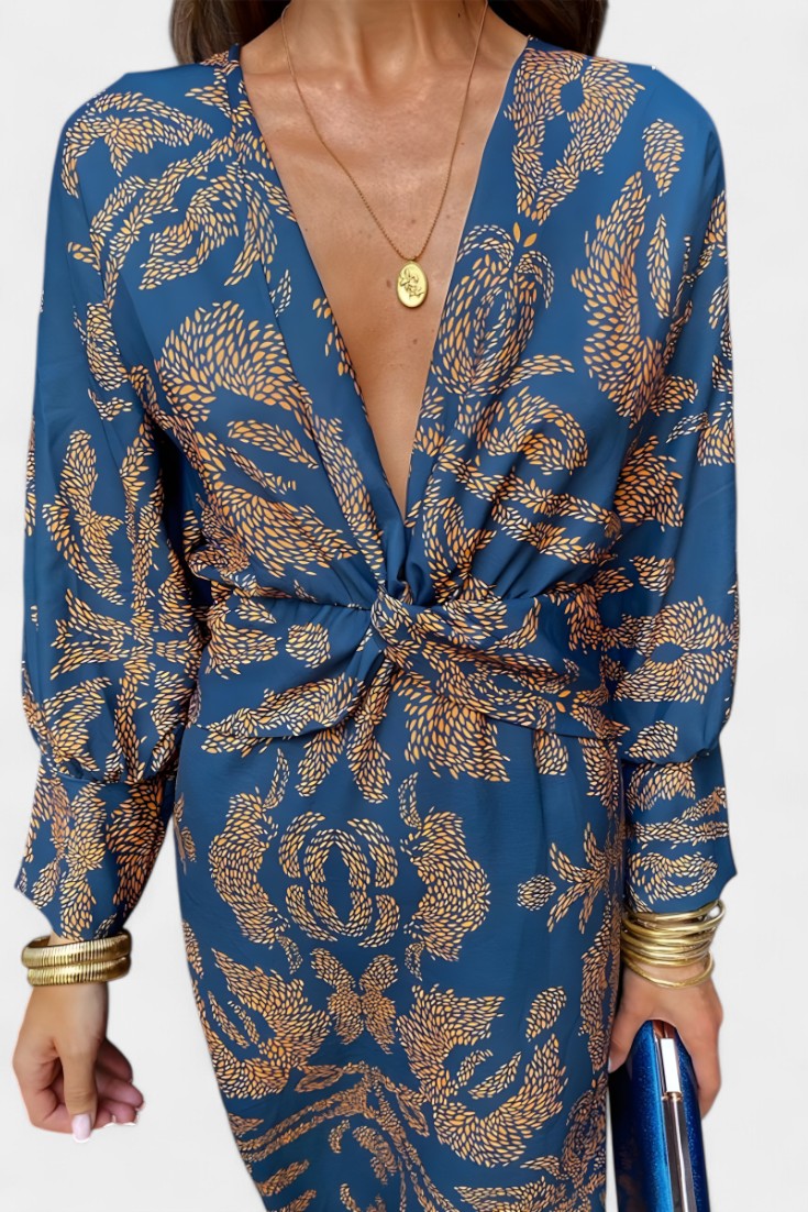 Elara Vestido Maxi Escote En V Con Nudo Colección Limitada