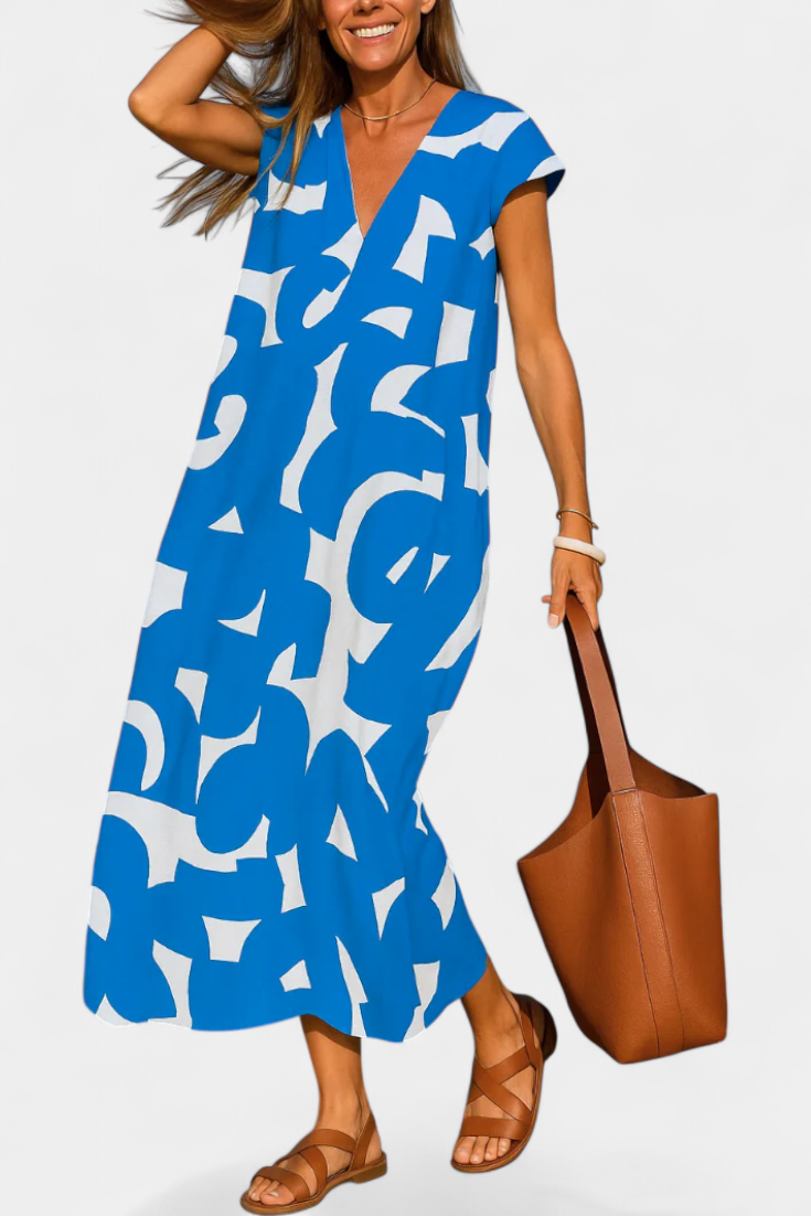 Vestido Estampado Mixi Con Escote En V Saca Sonrisas