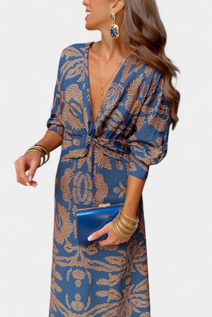 Elara Vestido Maxi Escote En V Con Nudo Colección Limitada