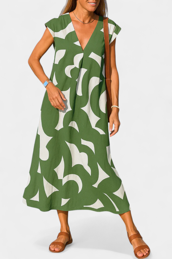 Vestido Estampado Mixi Con Escote En V Saca Sonrisas