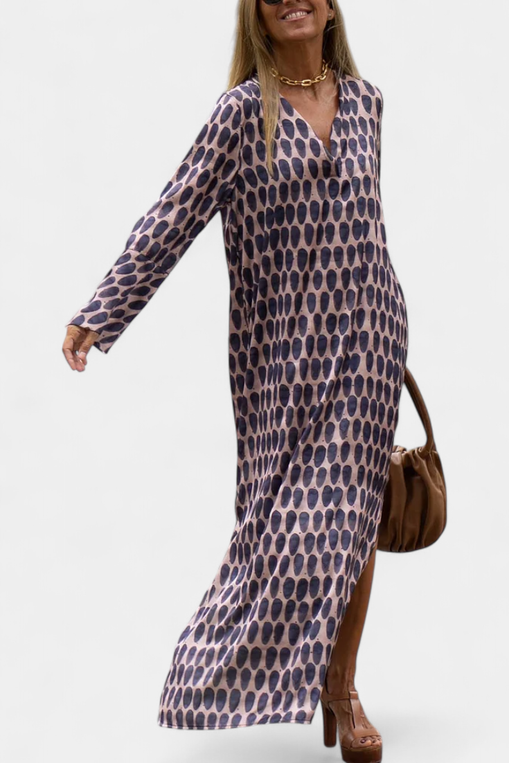 Vestido Largo Geométrico Brisa Con Escote En V Chic