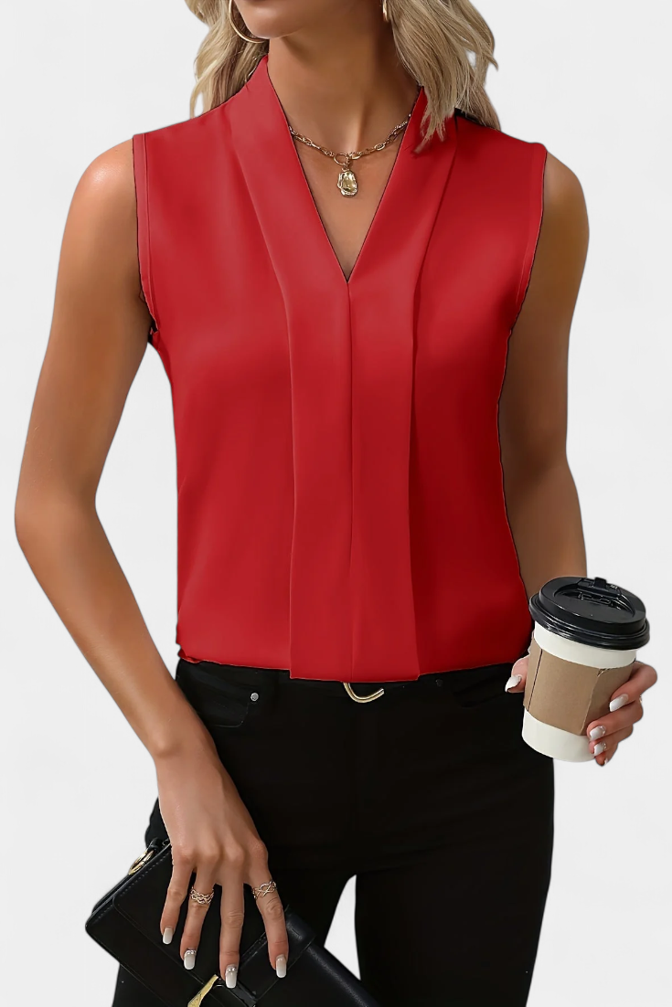 Blusa Sin Mangas Escote V Silueta Fluida Lujo Chic Limitada