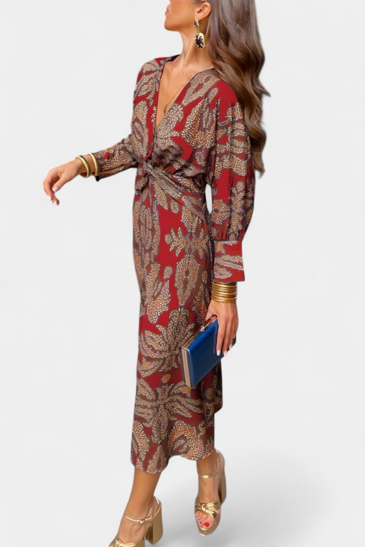 Elara Vestido Maxi Escote En V Con Nudo Colección Limitada