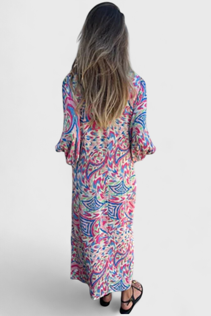 Vestido Maxi Bohemio Con Estampado Abstracto Y Escote En V