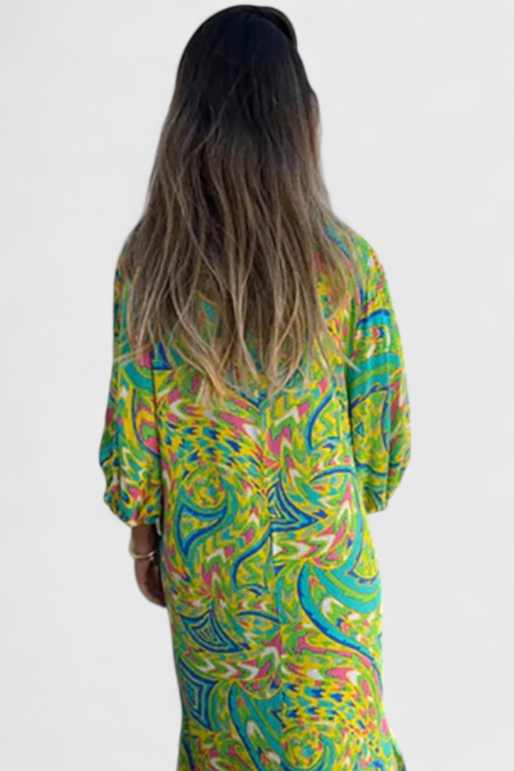 Vestido Maxi Bohemio Con Estampado Abstracto Y Escote En V