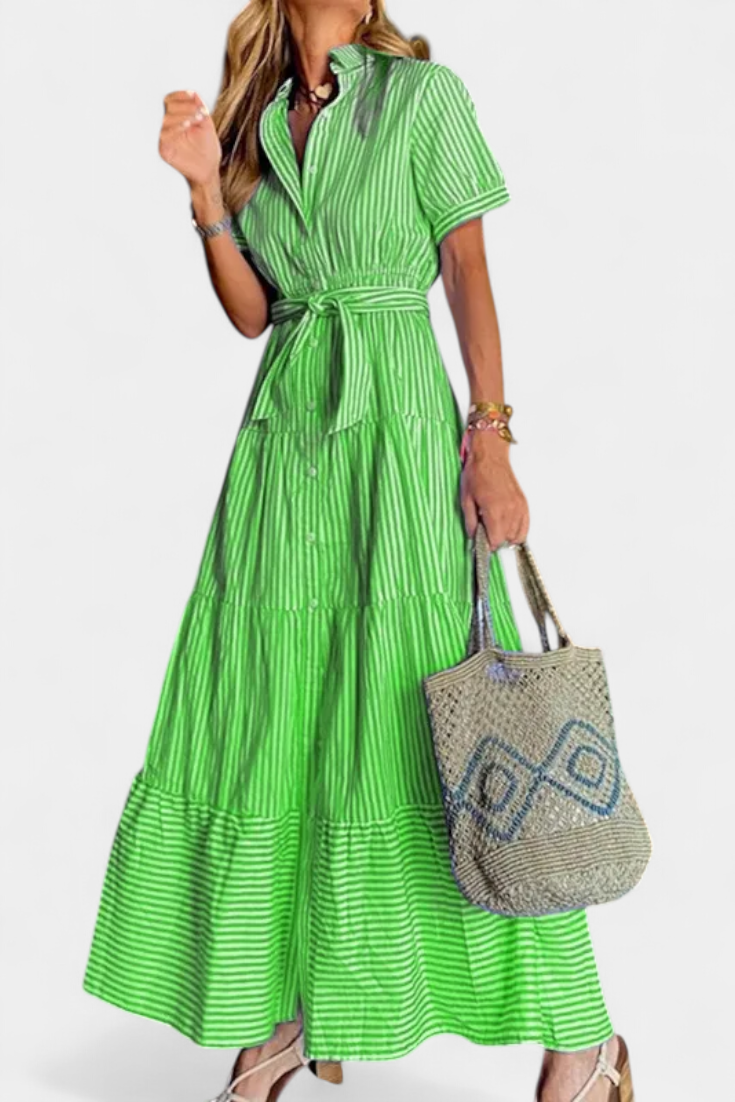 Vestido Camisero Largo Algodón Cinturón Chic Versátil