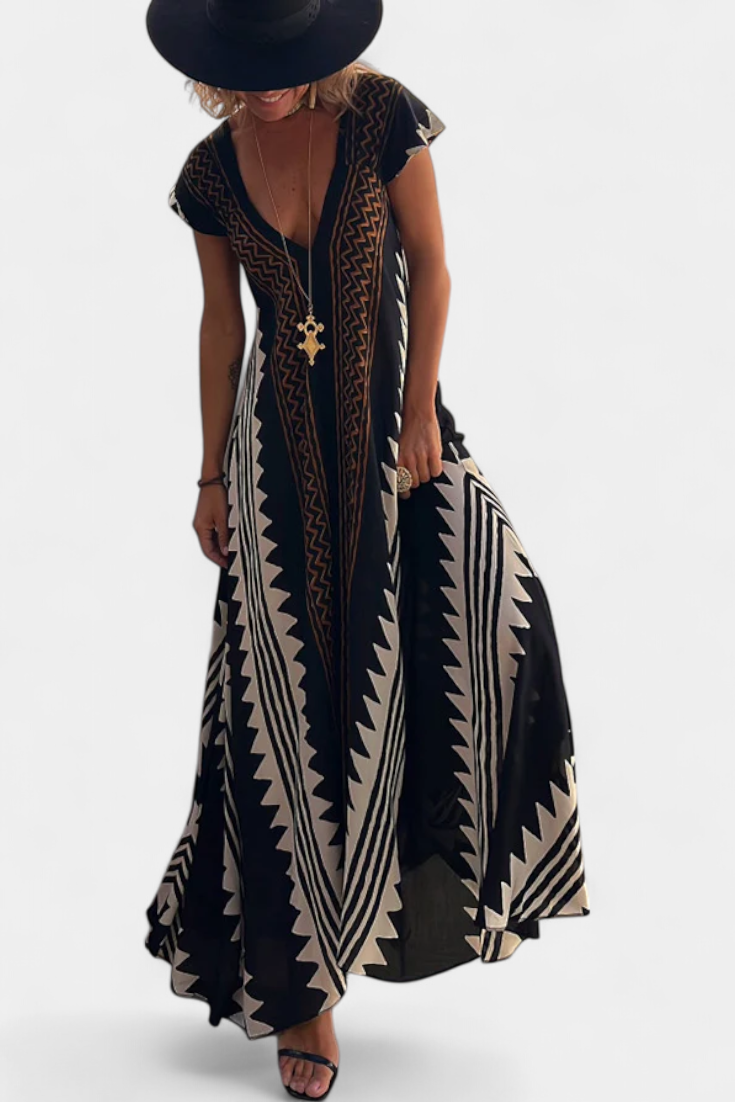 Vestido Maxi Bohemio Con Motivo Geométrico Exclusivo