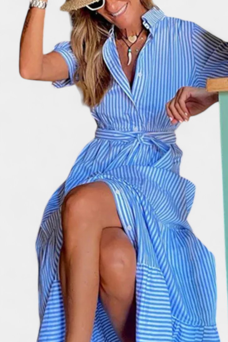Vestido Camisero Largo Algodón Cinturón Chic Versátil