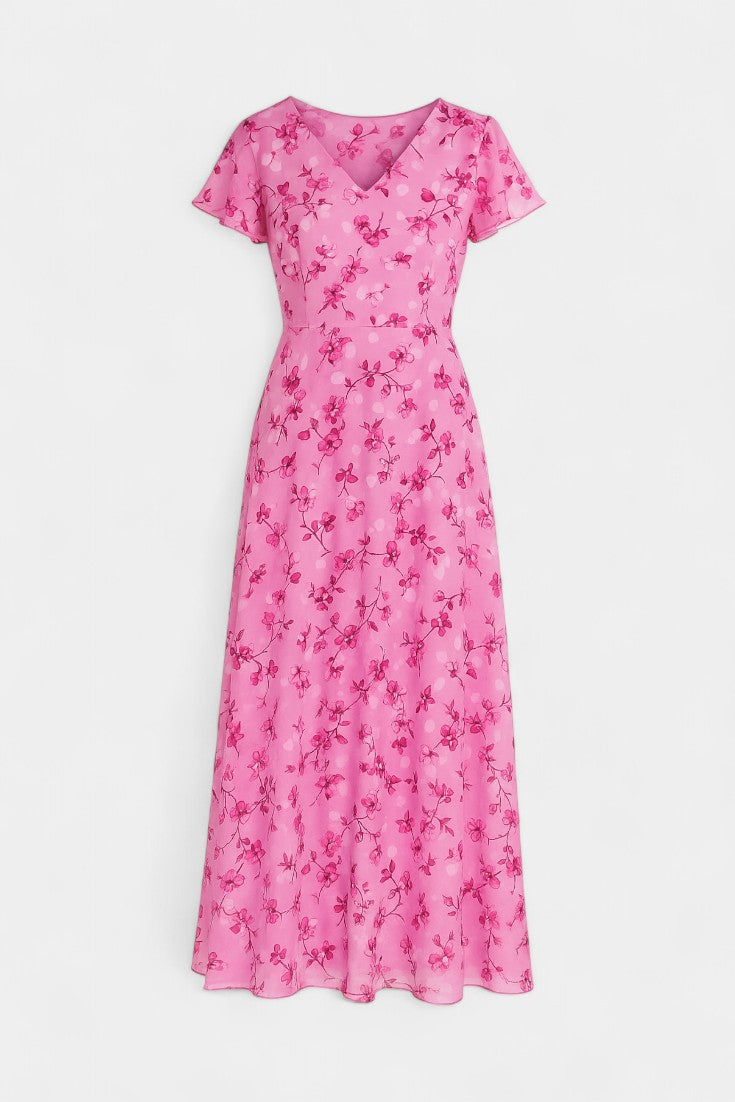 Vestido Maxi Floral Amara Con Escote En V Mangas Aladas