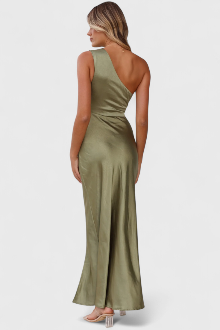 Vestido Un Hombro Con Pliegues Deslumbrante Alta Costura