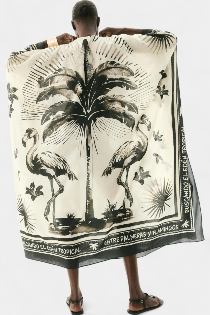 Guadalupe Kaftán Estampado Flamencos Palmeras Divertido