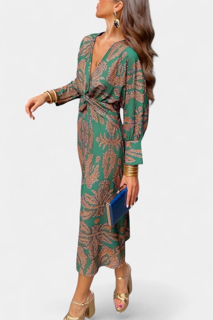 Elara Vestido Maxi Escote En V Con Nudo Colección Limitada