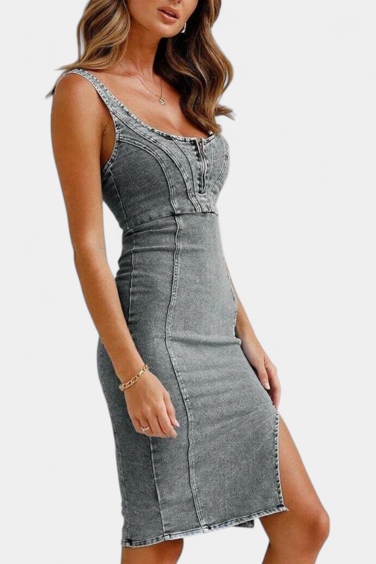 Vestido Denim Exclusivo Con Tirantes Ajustables Cautivador