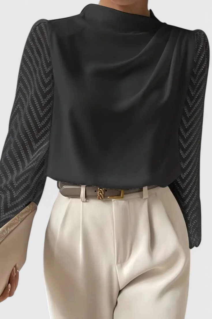 Blusa Elegante Con Manga Transparente Seda Privilegio