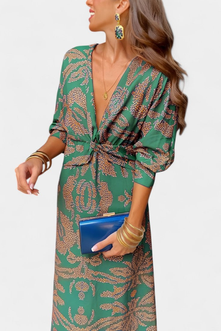 Elara Vestido Maxi Escote En V Con Nudo Colección Limitada