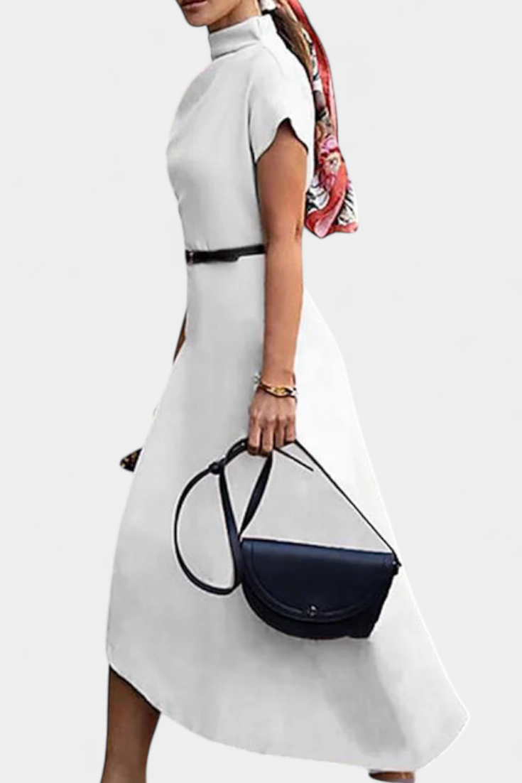 Vestido Florence Asimétrico Urbano Con Cuello Alto Estilazo