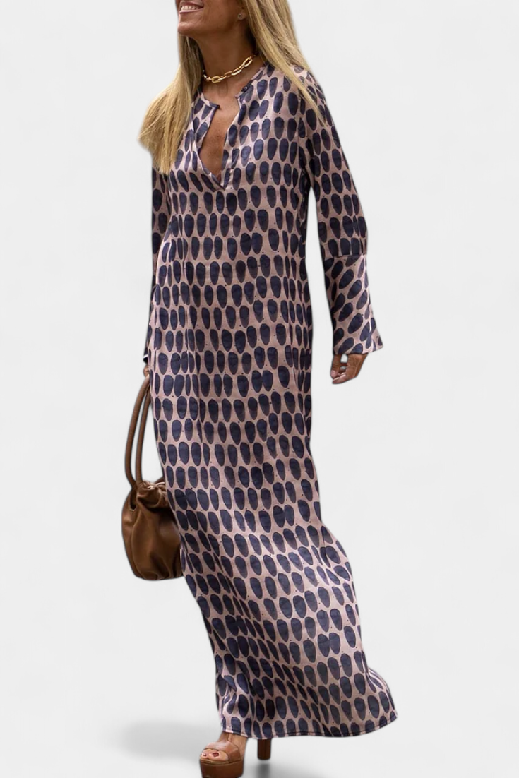 Vestido Largo Geométrico Brisa Con Escote En V Chic