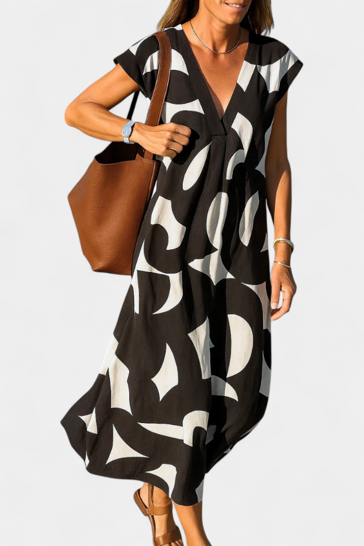 Vestido Estampado Mixi Con Escote En V Saca Sonrisas