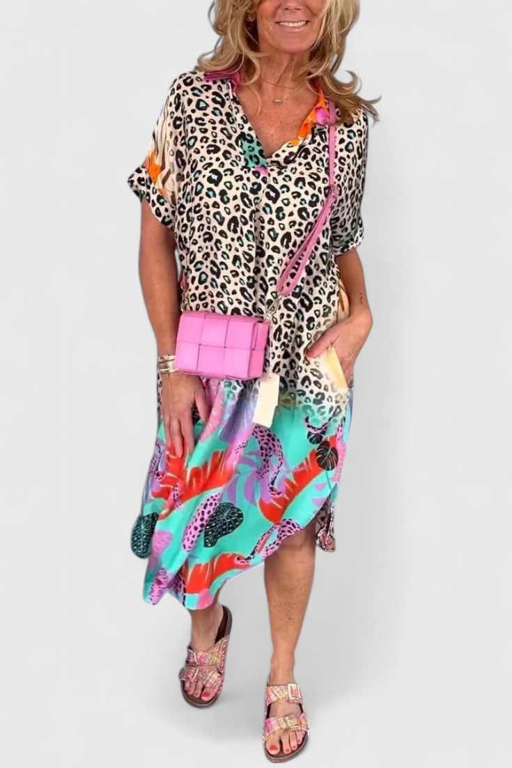Gala Vestido Boho Leopardo Con Escote En V Chic Exclusivo