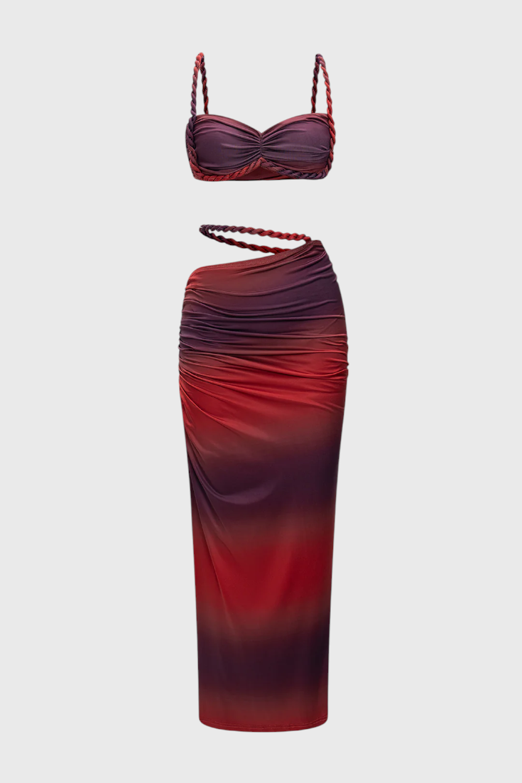 Estela Conjunto Falda Chiffon Plisado Degradado Exclusivo