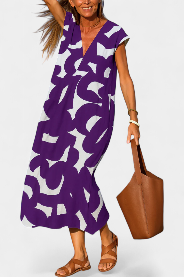 Vestido Estampado Mixi Con Escote En V Saca Sonrisas