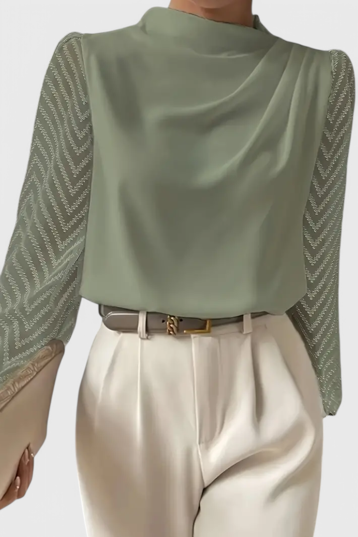 Blusa Elegante Con Manga Transparente Seda Privilegio