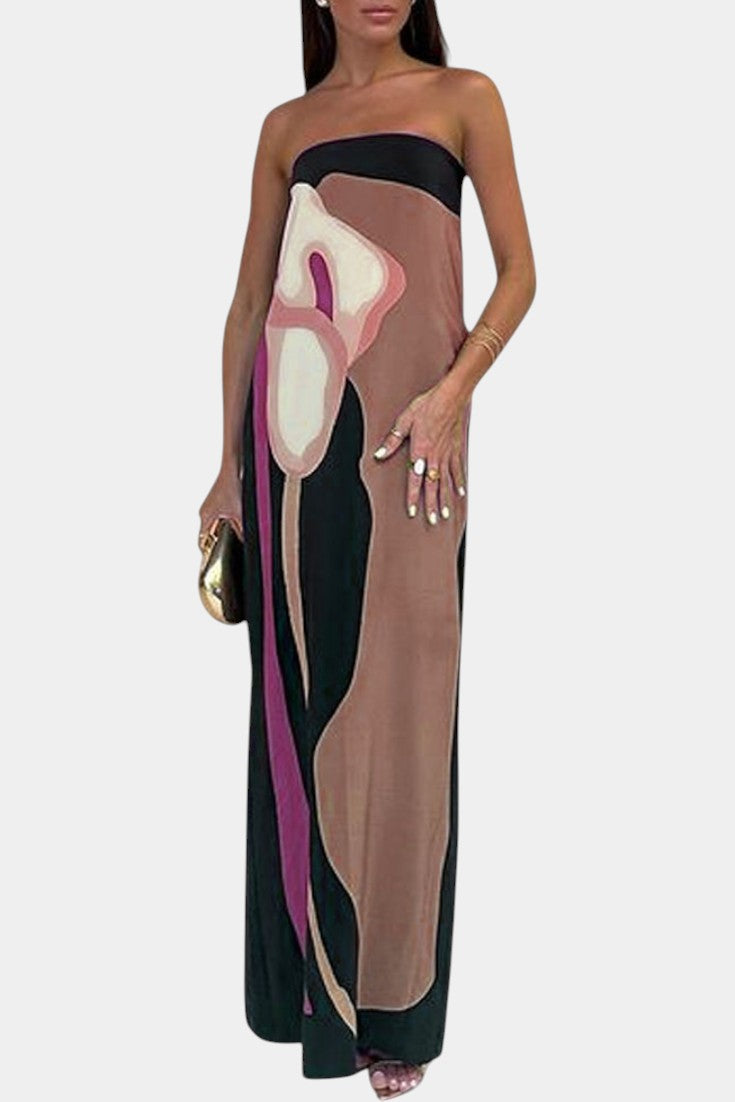 Vestido Sin Tirantes Laura Floral Coqueto Tejido Premium