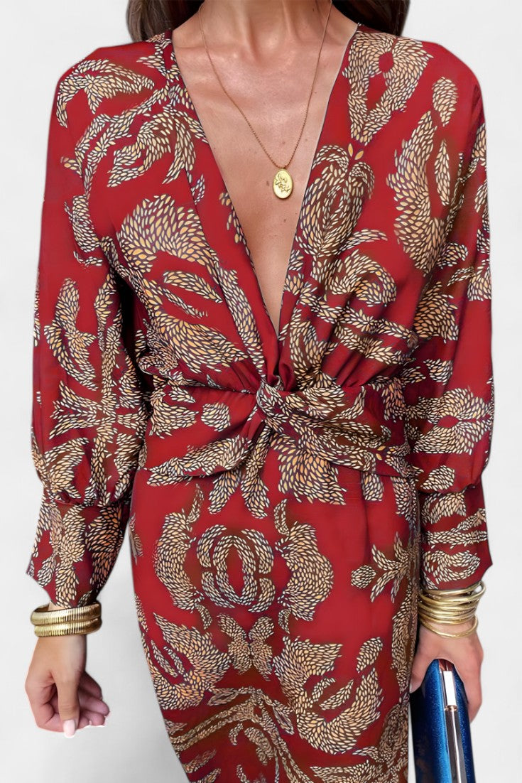 Elara Vestido Maxi Escote En V Con Nudo Colección Limitada