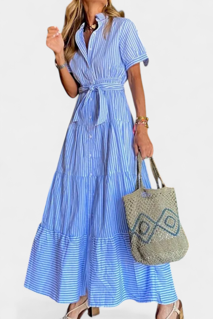 Vestido Camisero Largo Algodón Cinturón Chic Versátil
