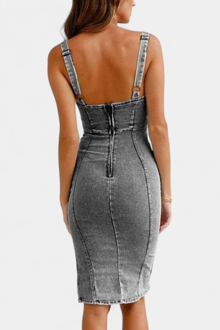 Vestido Denim Exclusivo Con Tirantes Ajustables Cautivador