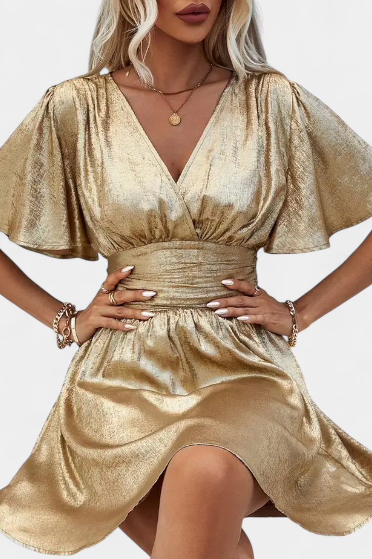 Vestido Seda Adalee Con Escote V Y Cintura Cruzada Muy Chic