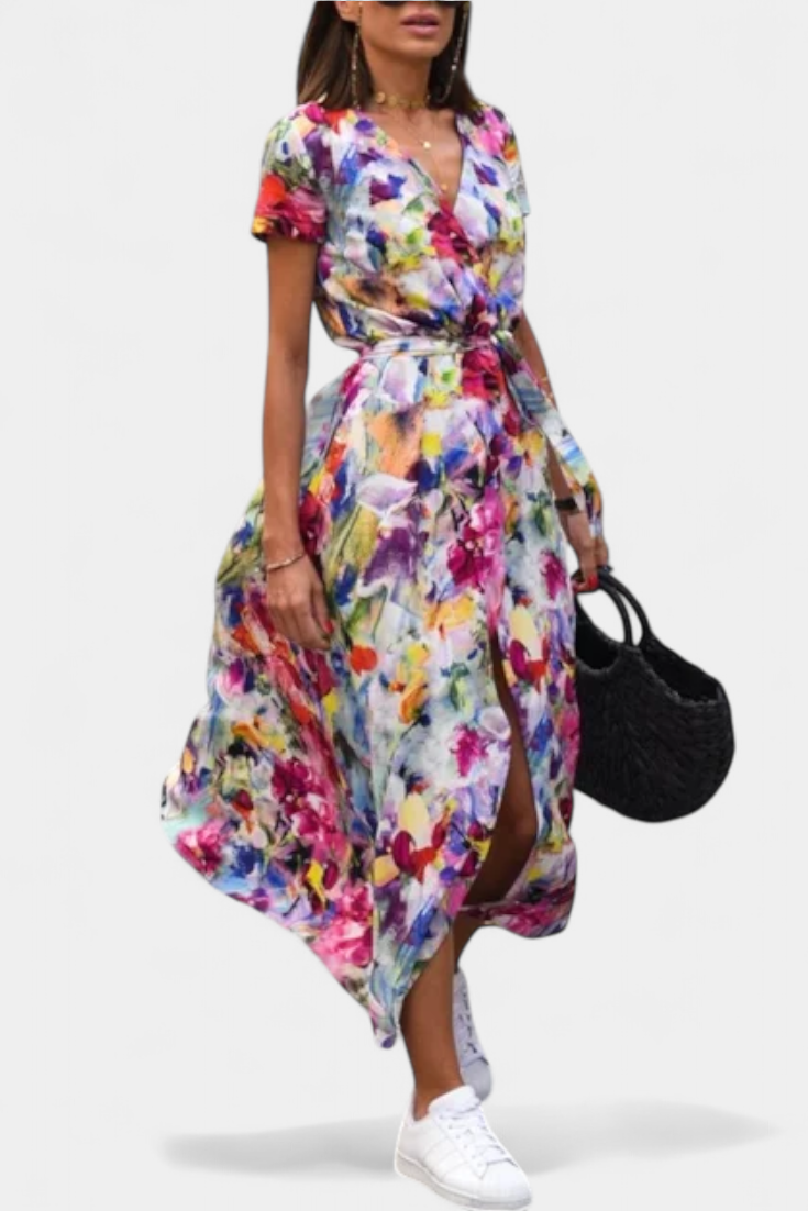 Vestido Escote Cruzado Verano Estampado Lilith Chic