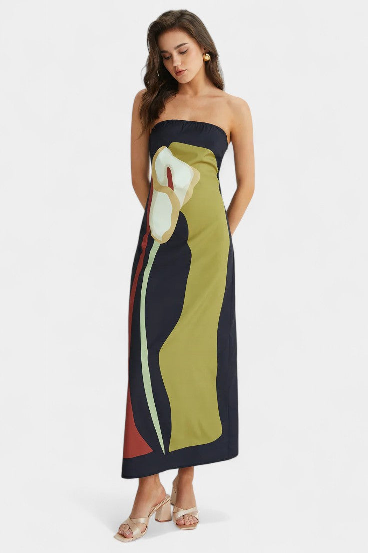 Vestido Sin Tirantes Laura Floral Coqueto Tejido Premium
