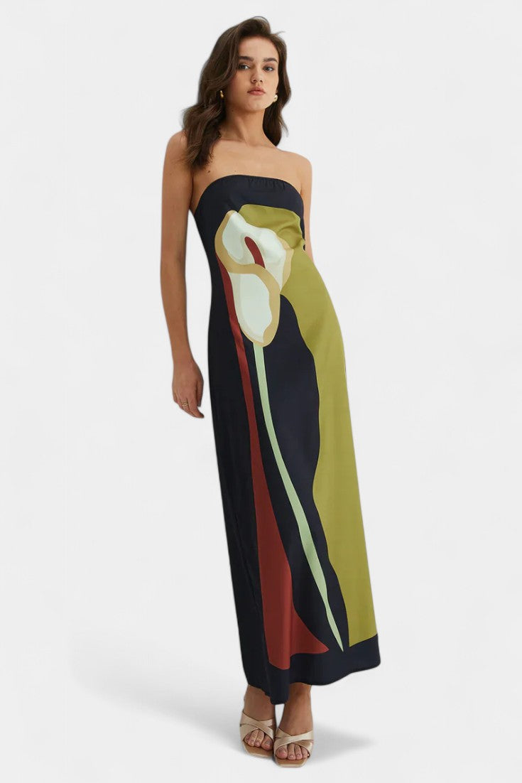 Vestido Sin Tirantes Laura Floral Coqueto Tejido Premium