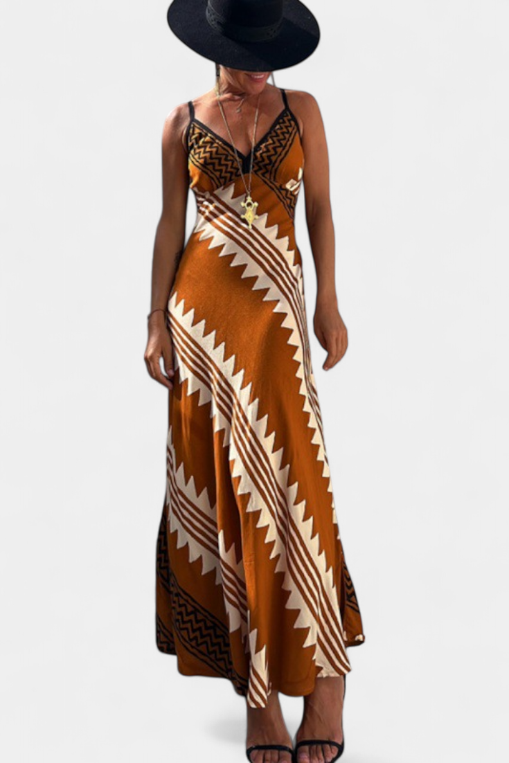 Vestido Maxi Bohemio Con Motivo Geométrico Exclusivo