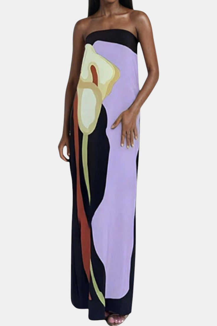 Vestido Sin Tirantes Laura Floral Coqueto Tejido Premium