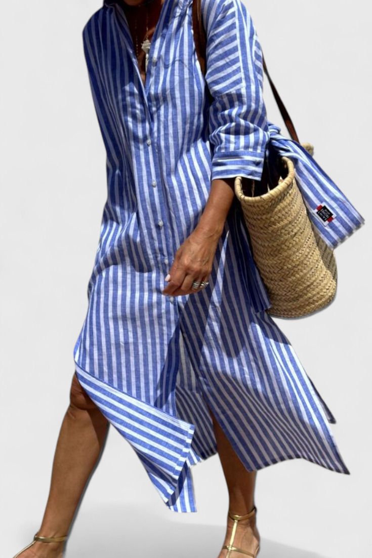 Vestido Camisero Rayas Verticales Alarga Silueta Estilo