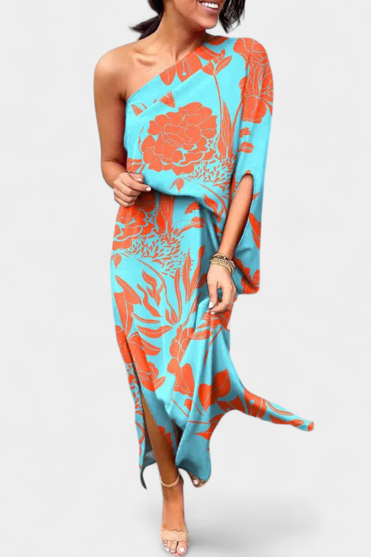 Vestido Un Hombro Carlena Estampado Romántico Exclusivo