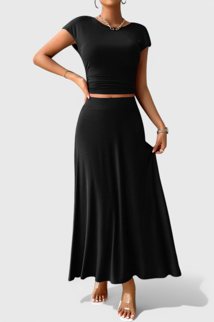 Conjunto Anastasia Top Corto Fruncido Y Falda Fluida