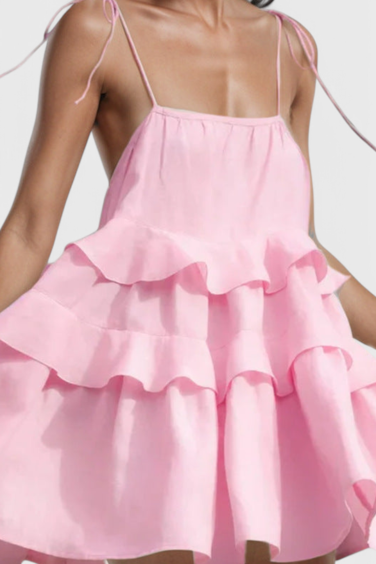 Vestido Mini Algodón Lino Silueta A Exclusiva Plisado Pícaro