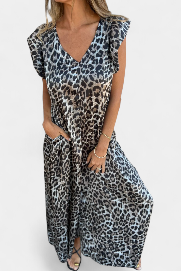 Mono Con Cuello En V Leopardo Chic Exclusiva Con Bolsillos
