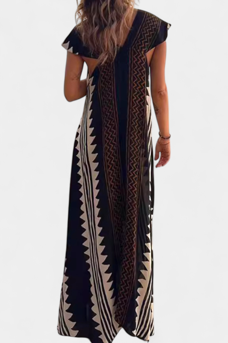Vestido Maxi Bohemio Con Motivo Geométrico Exclusivo