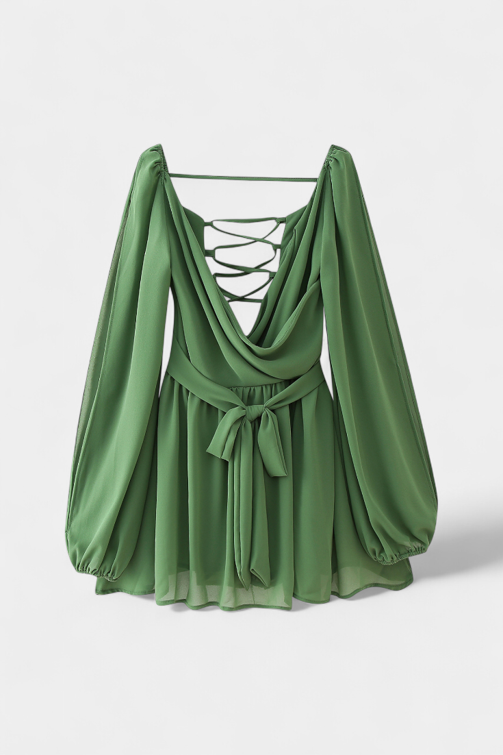 Coqueta Vestido Mini Skylar Con Escote V Y Mangas Vaporosas